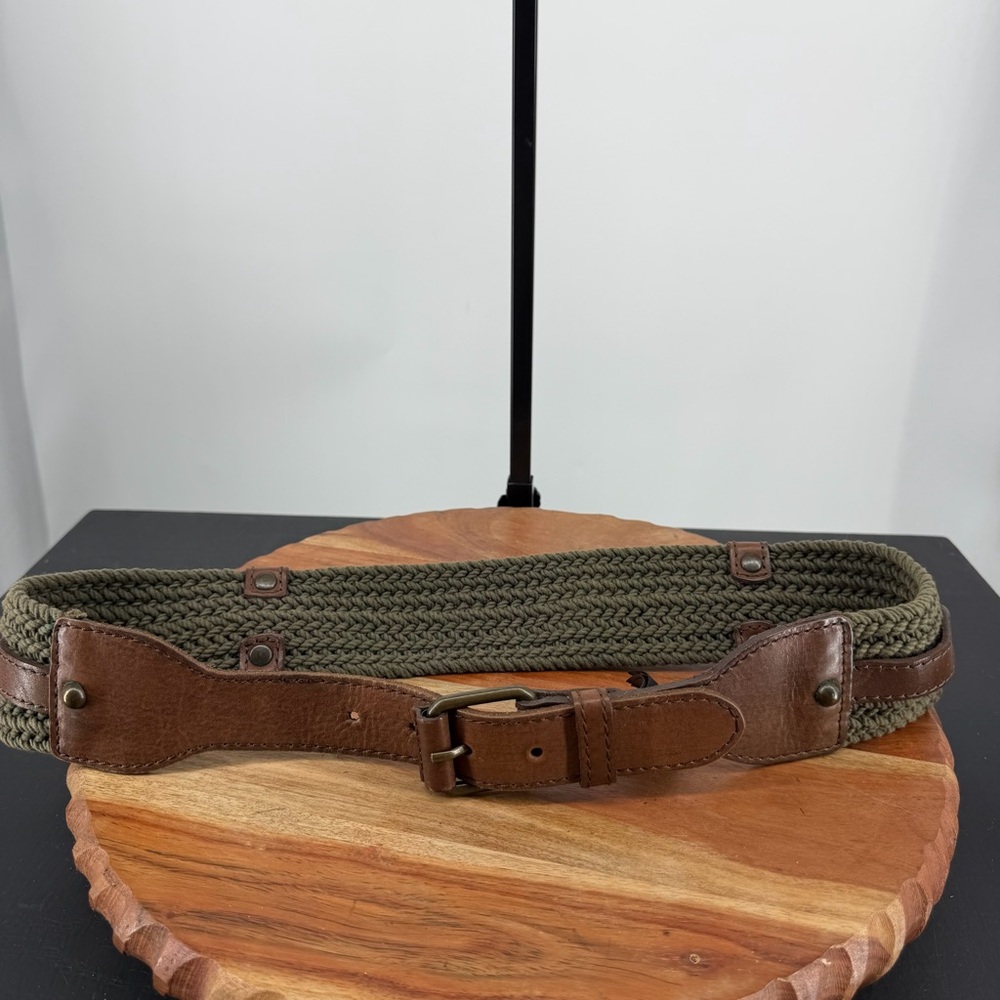 MASSIMO DUTTI BELT green‎ woven brown leather SIZE 70 fits 31-35” waist